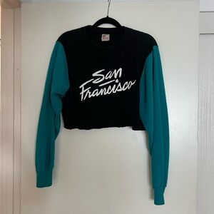 Vintage San Francisco Black and Teal Cropped Sweatshirt